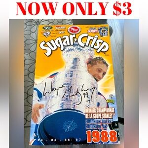Wayne Gretzky 1990’s Post Sugar Crisp Cereal Box Cut Out Collector Card